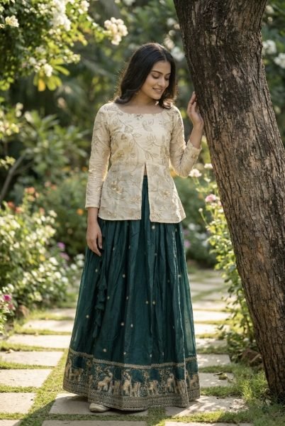 Green OffWhite Fendy Silk Lehenga Collection for Boutique and Reseller Buyers Ready To Wear Collection