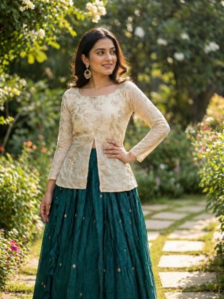 Green OffWhite Fendy Silk Lehenga Collection for Boutique and Reseller Buyers Ready To Wear Collection