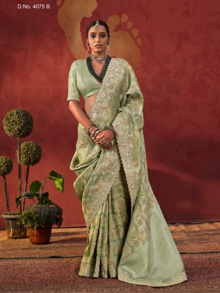 Green Pure Viscose Saree with Scalloped Border and Metallic Embroidery At Manufacturer Rate Sarees 