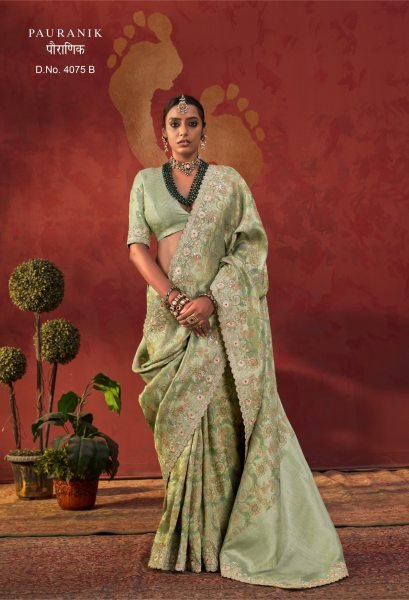 Green Pure Viscose Saree with Scalloped Border and Metallic Embroidery At Manufacturer Rate Designer Wedding Sarees Wholesale