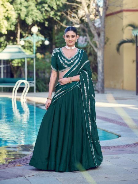 Green Rangoli Crush Lehenga with Unstitched Blouse and Matching Dupatta  Lehenga