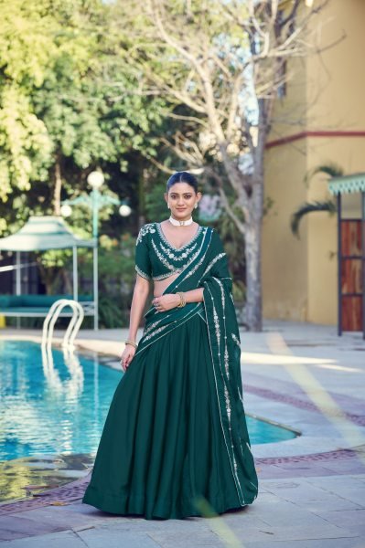 Green Rangoli Crush Lehenga with Unstitched Blouse and Matching Dupatta Designer Lehenga Choli