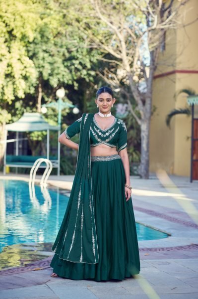 Green Rangoli Crush Lehenga with Unstitched Blouse and Matching Dupatta Designer Lehenga Choli