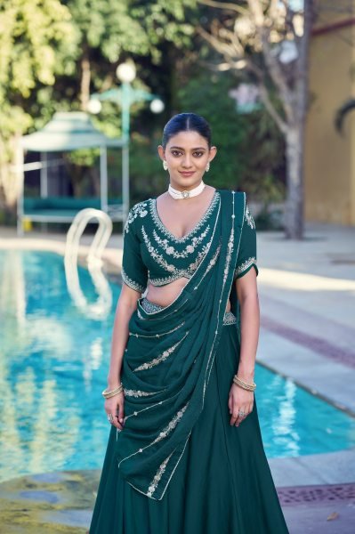 Green Rangoli Crush Lehenga with Unstitched Blouse and Matching Dupatta Designer Lehenga Choli