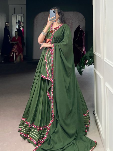 Green Rayon Mirror Work Lehenga with Gotta Patti Navratri Garba Wear  Lehenga