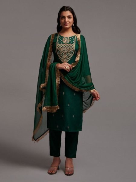 Green Sequence Embroidery Viscose Rayon Kurti Set  