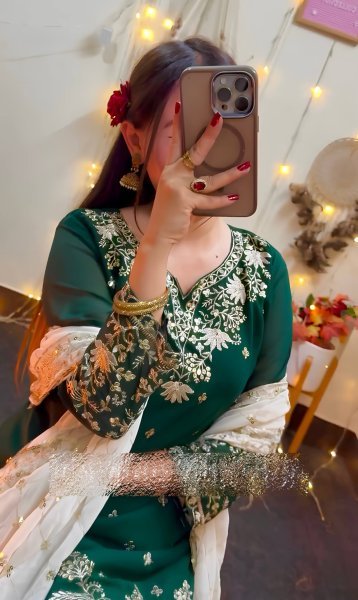 Green Sharara Suit with White Palazzo and Embroidered Dupatta at Low Price Ready To Wear Collection