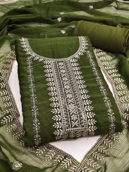 Green Zomato Silk Salwar Suit With Dupatta Elegant Traditional Look Dress Material 