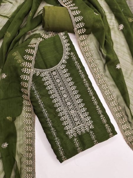 Green Zomato Silk Salwar Suit With Dupatta Elegant Traditional Look Color Set Matching Dress Material Wholesale