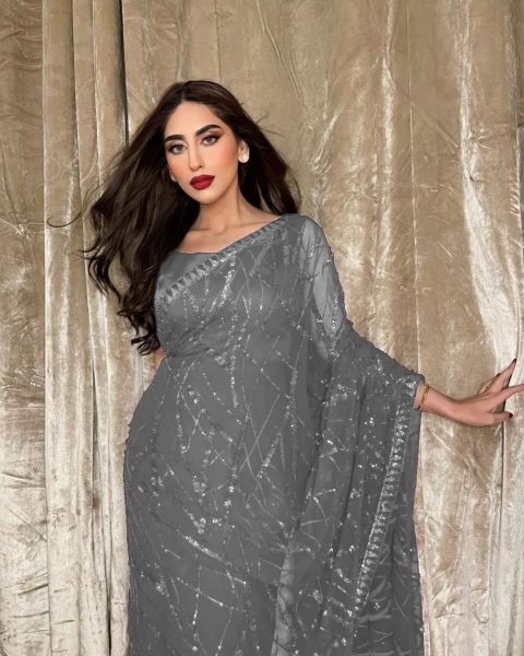 Grey Designer Georgette Saree With Sequins Embroidery Bollywood Party Look Georgette Sarees Wholesale