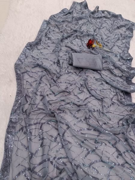 Grey Designer Georgette Saree With Sequins Embroidery Bollywood Party Look Georgette Sarees Wholesale