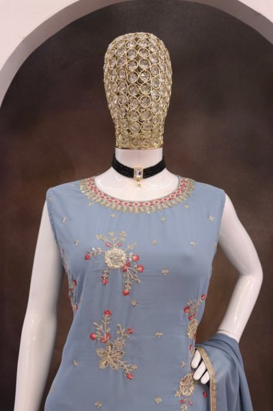 Grey Designer Heavy Georgette Palazzo Suit Set with Sequence Work Party Outfit Ready To Wear Collection