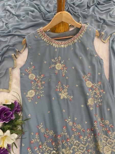 Grey Designer Heavy Georgette Palazzo Suit Set with Sequence Work Party Outfit Ready To Wear Collection
