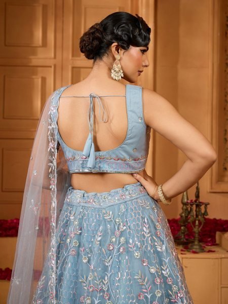 Grey Embellished Net Lehenga with Sequins Detailing Celebration Outfit Designer Lehenga Choli