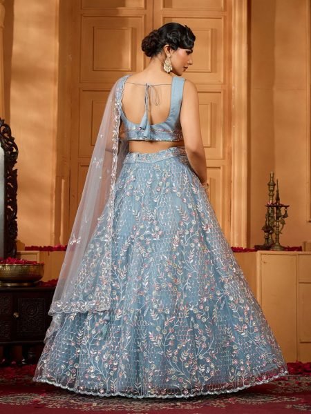 Grey Embellished Net Lehenga with Sequins Detailing Celebration Outfit Designer Lehenga Choli