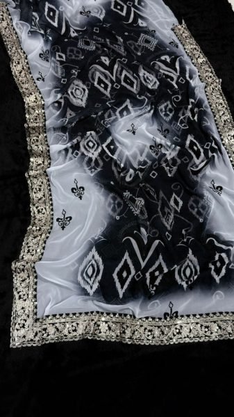 Grey Noir Printed Georgette Saree with Embroidered Lace Classy Choice erfect for Evening Events  Georgette Sarees Wholesale