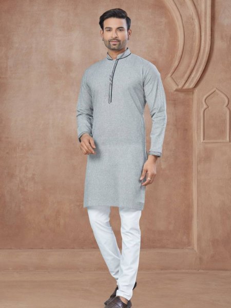 Grey Premium Cotton Kurta Pajama Set for Men Ready to Wear Ethnic Outfit Bulk Stock available