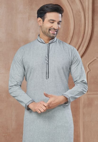 Grey Premium Cotton Kurta Pajama Set for Men Ready to Wear Ethnic Outfit Bulk Stock available Kurta Pajama Wholesale