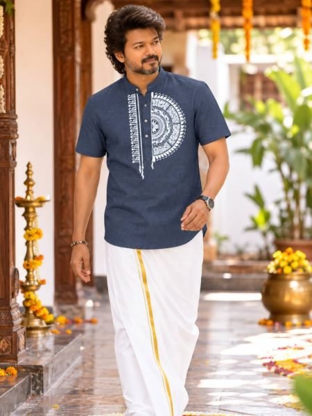 Grey Premium Men s Magic Cotton Printed Jippa Dhoti Set at Wholesale Mens Wear