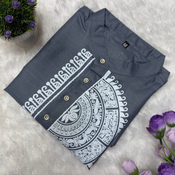 Grey Premium Men s Magic Cotton Printed Jippa Dhoti Set at Wholesale Mens Shirt