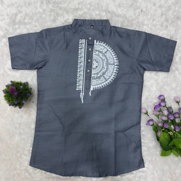 Grey Premium Men s Magic Cotton Printed Jippa Dhoti Set at Wholesale Mens Shirt