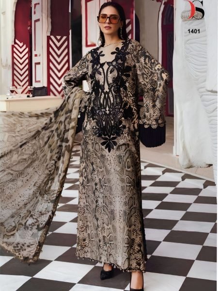 Grey Pure Cotton Suit Set with Heavy Embroidery and Designer Printed Dupatta Wholesale Salwar Kameez Suppliers in New Zealand