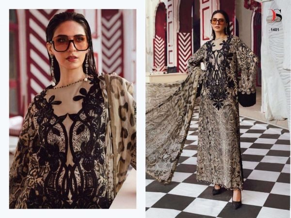 Grey Pure Cotton Suit Set with Heavy Embroidery and Designer Printed Dupatta Pakistani Suits Wholesale