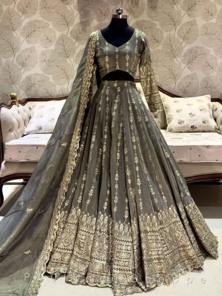 Grey Soft Net Embroidered Lehenga Choli with Heavy Sequin   Embroidery Work Ready for Weddings   Festive Glam  Lehenga