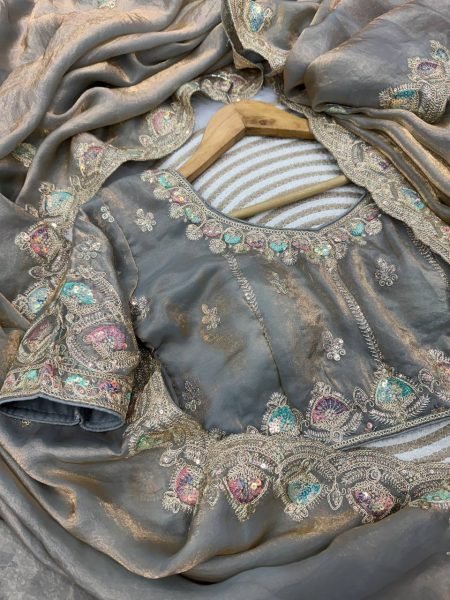 Grey Soft Silk Saree with Dual Color Sequins and Embroidery Wedding Wear Embroidery Sarees Wholesale