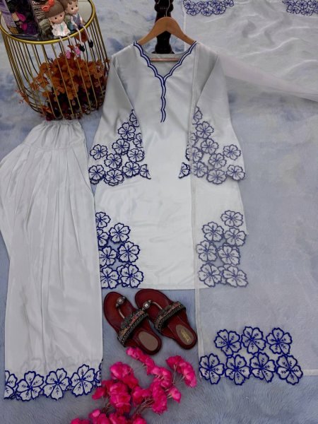 Greyish Blue Embroidered Farshi Set in Natural Crepe with Fancy Sleeves Perfect for Nikaah   Festive Days Ready To Wear Collection