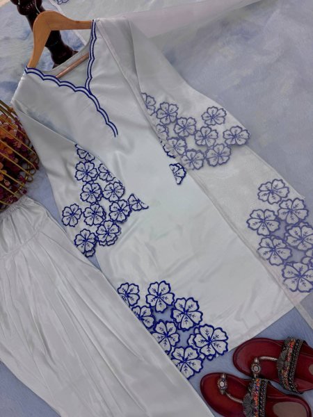 Greyish Blue Embroidered Farshi Set in Natural Crepe with Fancy Sleeves Perfect for Nikaah   Festive Days Ready To Wear Collection