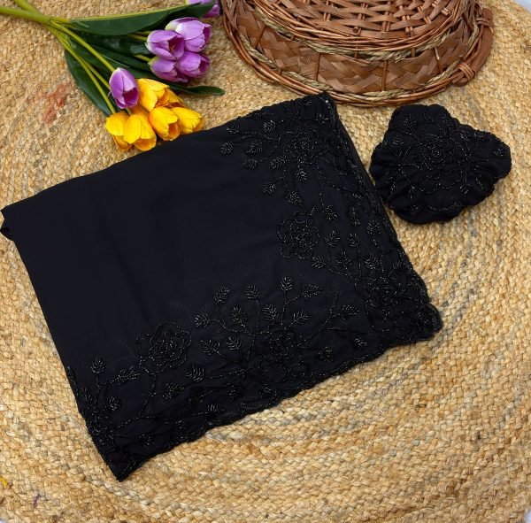 Groundbreaking Black Designer Pure Fox Georgette Saree with Cutwork Border and Fancy Blouse Georgette Sarees Wholesale