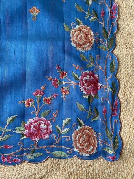 Groundbreaking Blue Matka Silk Saree with Elegant Floral Embroidery for Wedding Wear Embroidery Sarees Wholesale