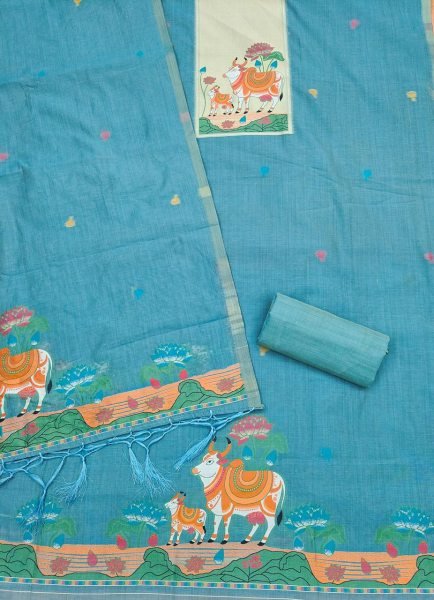 Groundbreaking Blue Muga Cotton Salwar Suit Material for Traditional Ethnic Fashion Color Set Matching Dress Material Wholesale