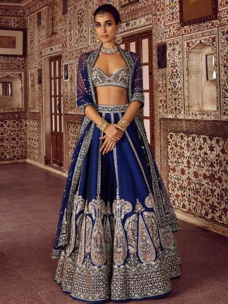 Groundbreaking Blue Thai Silk Lehenga Choli with Sequin Dori and Thread Work  Lehenga