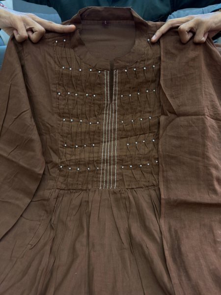 Groundbreaking Brown Pure Cotton Printed Kurti with Matching Pants and Dupatta Cotton Kurtis Wholesale