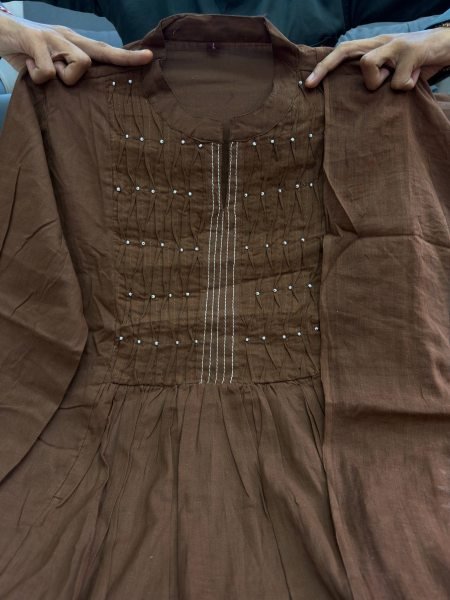 Groundbreaking Brown Pure Cotton Printed Kurti with Matching Pants and Dupatta Cotton Kurtis Wholesale