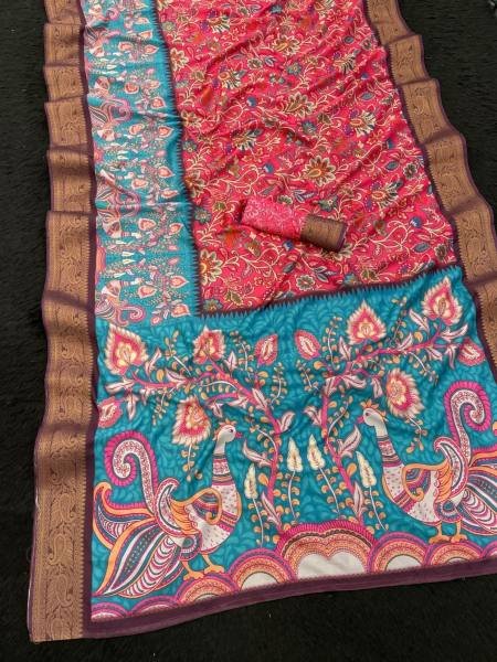 Groundbreaking Dola Silk Saree with Printed Design And Weaving Border For Womens Sarees 