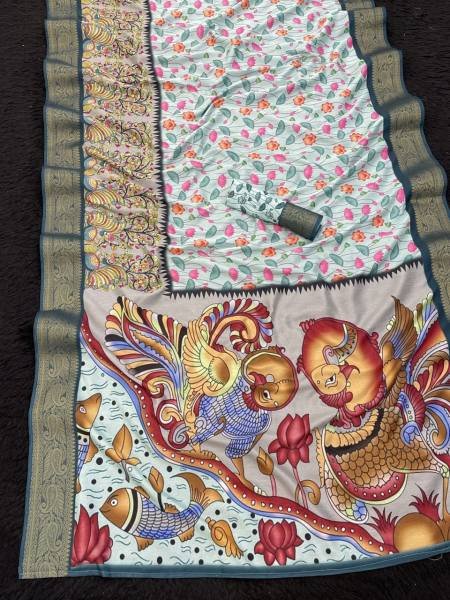 Groundbreaking Dola Silk Saree with Printed Design And Weaving Border For Womens Silk Sarees Wholesale