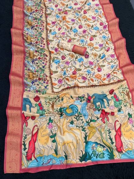 Groundbreaking Dola Silk Saree with Printed Design And Weaving Border For Womens Silk Sarees Wholesale