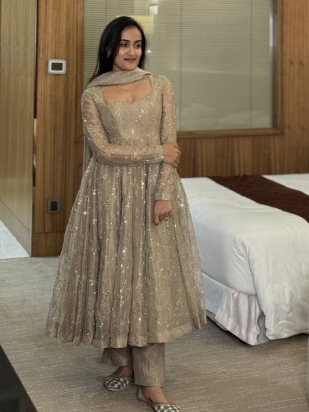 Groundbreaking Grey Fully Stitched Fendi Crush Anarkali Gown with Pant and Dupatta Ready To Wear Collection
