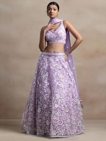Groundbreaking Lavender Heavy Embroidered Lehenga at Manufacturer Price 