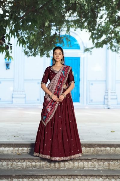 Groundbreaking Maroon Trending Lehenga Choli with Heavy Embroidery Work for Festive Season Designer Lehenga Choli