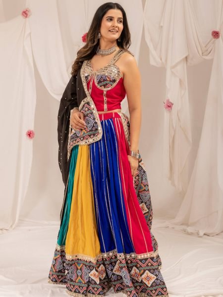 Groundbreaking Multicolor Pure Rayon Lehenga Choli with Patola Print and Real Mirror Work  Lehenga