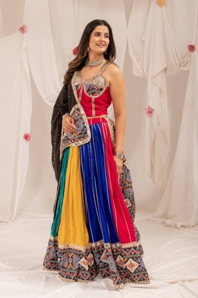 Groundbreaking Multicolor Pure Rayon Lehenga Choli with Patola Print and Real Mirror Work Navratri Lehnega Choli