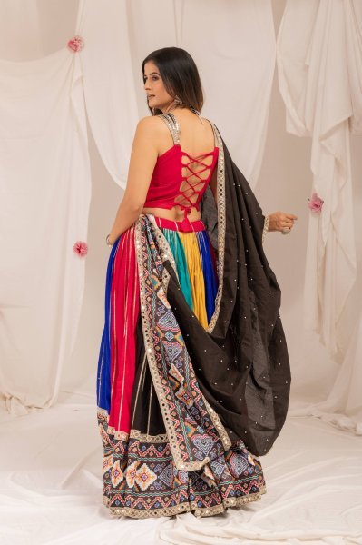 Groundbreaking Multicolor Pure Rayon Lehenga Choli with Patola Print and Real Mirror Work Navratri Lehnega Choli