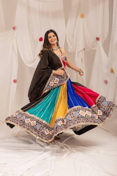 Groundbreaking Multicolor Pure Rayon Lehenga Choli with Patola Print and Real Mirror Work Navratri Lehnega Choli