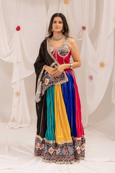 Groundbreaking Multicolor Pure Rayon Lehenga Choli with Patola Print and Real Mirror Work Navratri Lehnega Choli