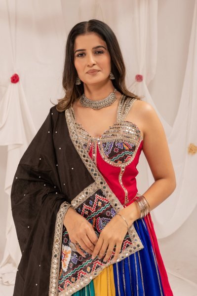 Groundbreaking Multicolor Pure Rayon Lehenga Choli with Patola Print and Real Mirror Work Navratri Lehnega Choli