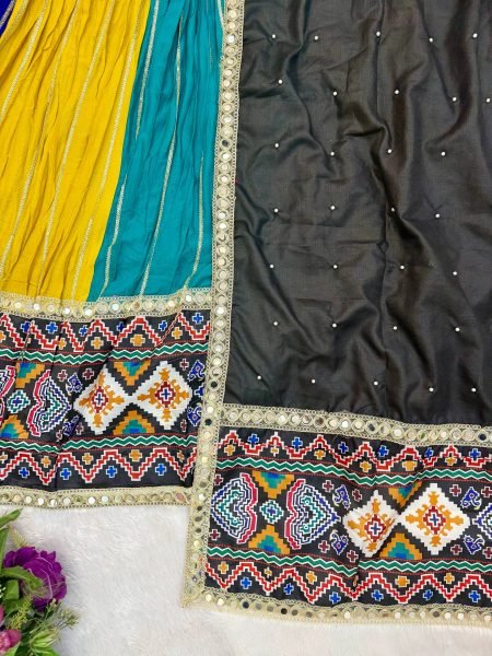 Groundbreaking Multicolor Pure Rayon Lehenga Choli with Patola Print and Real Mirror Work Navratri Lehnega Choli